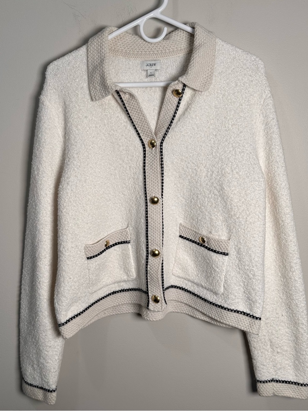 J.Crew Factory Boucle Lady Cardigan Sweater Wool Blend Office Preppy Fall Work L